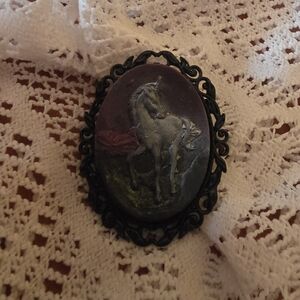 Ladies Unicorn Handmade Brooch. Made From Resin/ Black Metal Frame